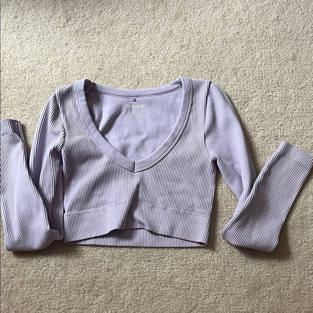 Garage Lilac Ribbed V-Neck Top